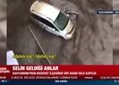 Kastamonu’da arabasını kurtarmak isterken sele kapılan vatandaş kamerada