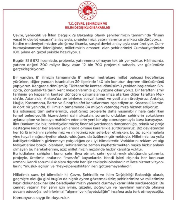 Çevre, Şehircilik ve İklim Değişikliği Bakanı Murat Kurum'dan algı operasyonlarına tepki! - 4