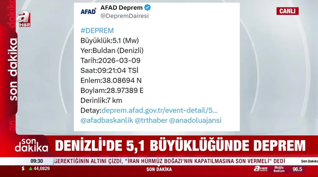 Denizli'de 5,1 büyüklüğünde deprem!