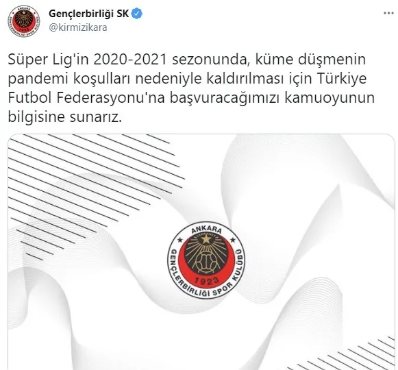 Gençlerbirliği'nden TFF'ye flaş başvuru - 1