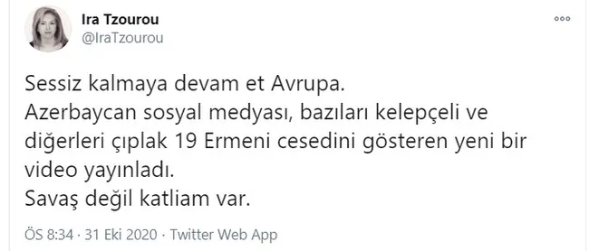 Kaçak Sevan Nişanyan’ın eşi Ira Tzourou Azerbaycan’ın zaferinden rahatsız oldu! Nefret paylaşımları - 2