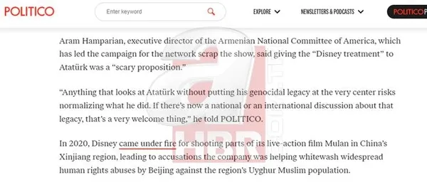 Ermeni lobisinin kukla gazetesinden hadsiz benzetme! Türkiye’nin Disney’e tepkisi dünya basınında