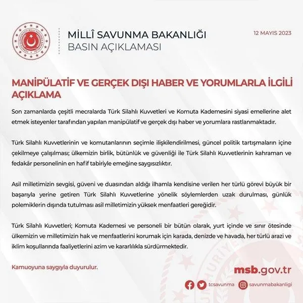 msbden-provokatif-haberlere-yalanlama-manipulatif-ve-gercek-disi-1683914945109.jpeg MSB'den provokatif haberlere yalanlama: Manipülatif ve gerçek dışı - 1