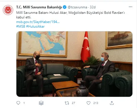 Son dakika: Milli Savunma Bakanı Hulusi Akar, Moğolistan Büyükelçisi Bold Ravdan’ı kabul etti - 1