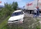 Kamyona çarpmamak için manevra yaptı