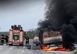 Samsun’da tomruk yüklü kamyon alev aldı