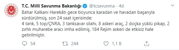 Son dakika: MSB: 184 rejim unsuru etkisiz hale getirildi