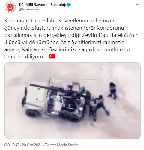 Son dakika: Zeytin Dalı Harekatı'nın 3'üncü yıl dönümü! MSB'den dikkat çeken paylaşım - 1