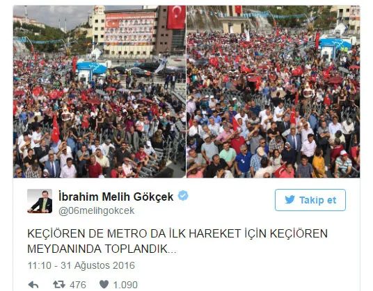 Melih Gökçek'ten canlı yayında 'metro' tweeti - 1