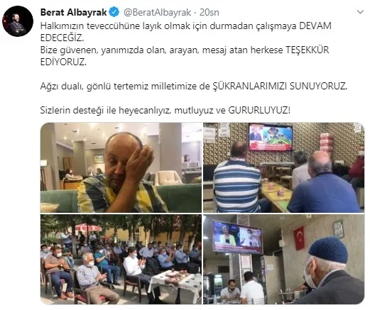 Hazine ve Maliye Bakanı Berat Albayrak'tan vatandaşlara teşekkür mesajı: Durmadan çalışmaya devam edeceğiz