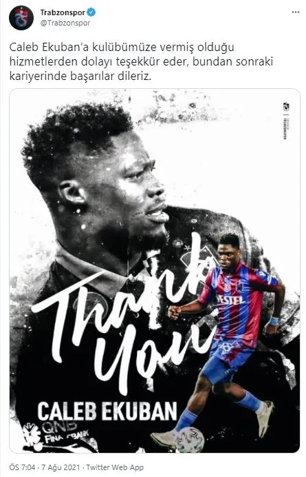 Son dakika: Trabzonspor Caleb Ekuban transferini KAP’a bildirdi