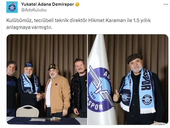Adana Demirspor’un yeni teknik direktörü Hikmet Karaman oldu