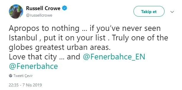 Russell Crowe'dan Fenerbahçe paylaşımı - 1