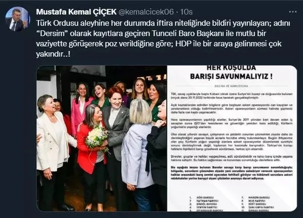 Meral Akşener'den tepki çeken görüşme: Tunceli Baro Başkanı Fatma Kalsen ile poz verdi! "Pençe Kılıç Harekatı" karşıtı bildiri yayınlayanlar arasındaydı - 5