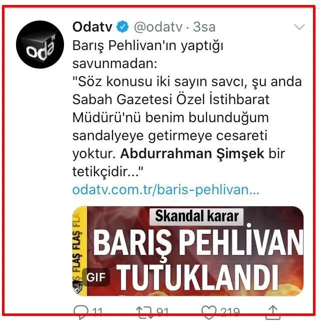 MİT ihanetine imza Oda TV’nin Genel Yayın Yönetmeni Barış Pehlivan Sabah’a saldırdı