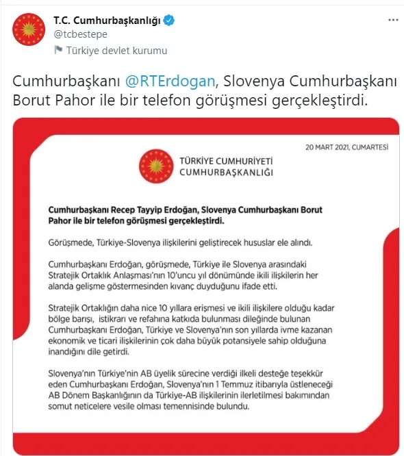 Son dakika: Başkan Erdoğan Slovenya Cumhurbaşkanı Pahor ile görüştü