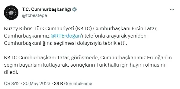 Kiryakos Miçotakis’ten Başkan Erdoğan’a tebrik telefonu