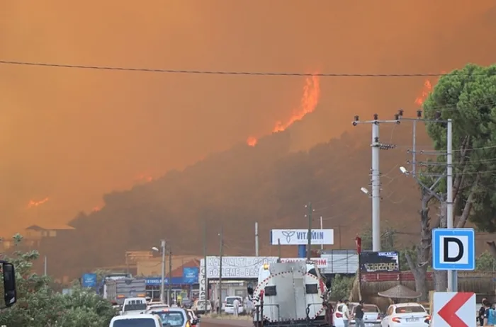Aydın'ın Germencik ilçesinde çıkan yangına müdahale sürüyor.