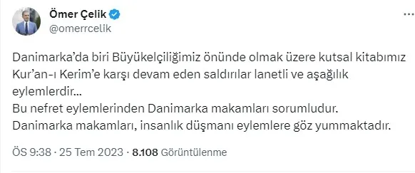 Türk Dışişleri Bakanlığı: Kur’an-ı Kerim’e karşı devam eden saldırıları en güçlü şekilde lanetliyoruz