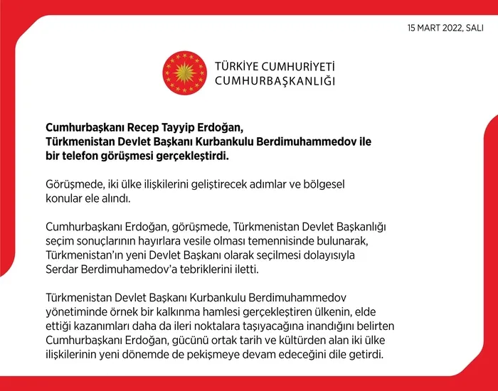 Başkan Erdoğan, Türkmenistan Devlet Başkanı Kurbankulu Berdimuhammedov ile görüştü