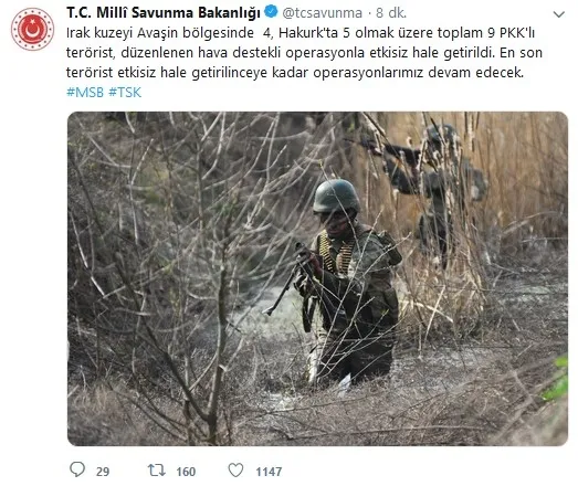 Son dakika: TSK’dan Kuzey Irak’a hava destekli harekat: 9 PKK’lı öldürüldü - 1