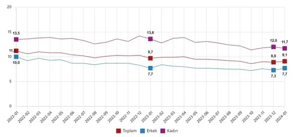 TÜİK Ocak 2024 dönemine ilişkin işsizlik oranlarını açıkladı | TÜİK Ocak 2024 işgücü istatistikleri