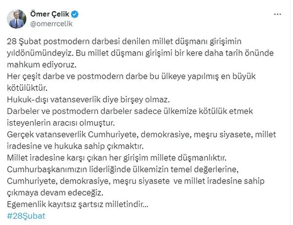 ak-parti-sozcusu-omer-celikten-28-subat-paylasimi-1709116090214.jpeg AK Parti Sözcüsü Ömer Çelik’ten ’28 Şubat’ paylaşımı! - 1