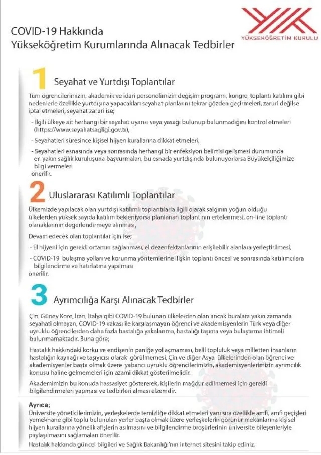 Son dakika: YÖK'ten üniversitelere 'koronavirüs' talimatı! - 1