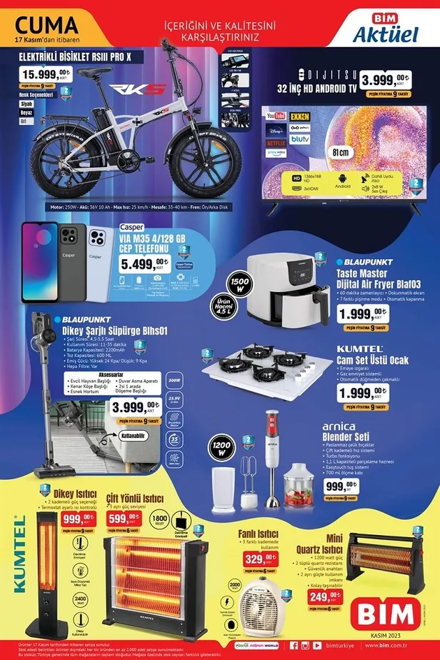 1 Aralık BİM aktüel ürünler kataloğu yayınladı! BİM’de 3.199 TL’ye Smart TV, 5.999 TL’ye ankastre set, 2.499 TL’ye 7,5L airfryer ve daha fazlası satışta