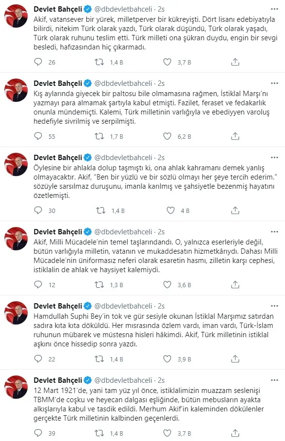 MHP Genel Başkanı Devlet Bahçeli'den Mehmet Akif Ersoy mesajı - 1