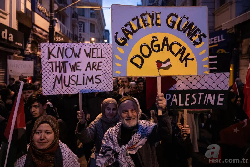 "Şehitlerimize rahmet! Filistin'e destek" mitinginde on binlerce kişi Galata Köprüsü'ne yürüdü 5