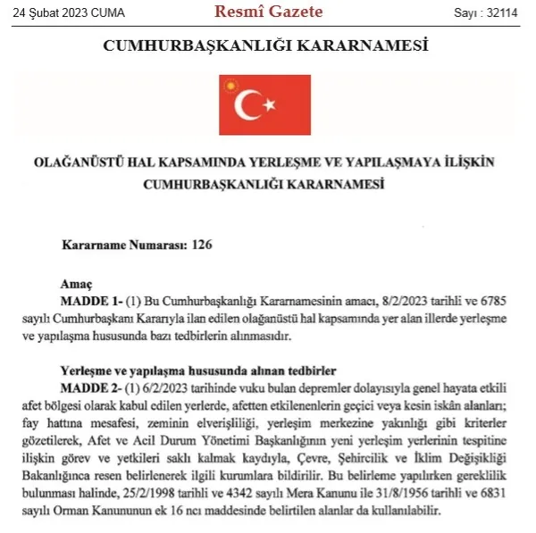 OHAL kapsamında yerleşme ve yapılaşmaya ilişkin karar Resmi Gazete’de yayımlandı