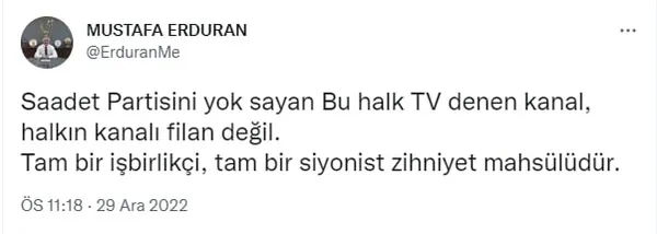 1672351784902.jpg Saadet Partisi'nden Halk TV'ye veryansın! AGD polemiği sonrası eleştiri yağmuruna tuttu: Siyonist zihniyet - 1