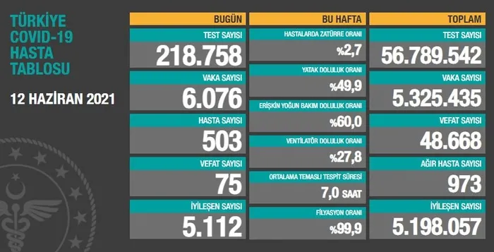 SON DAKİKA: Sağlık Bakanlığı 13 Haziran 2021’e ait koronavirüs tablosunu açıkladı