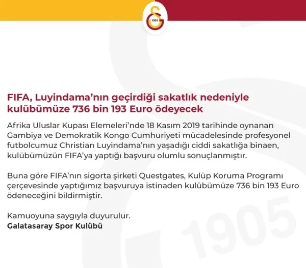 Son dakika: FIFA’dan Galatasaray’a Luyindama ödemesi