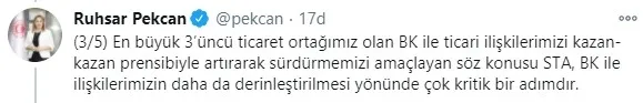 Son dakika: Ticaret Bakanı Ruhsar Pekcan’dan İngiltere ile ticaret anlaşması açıklaması