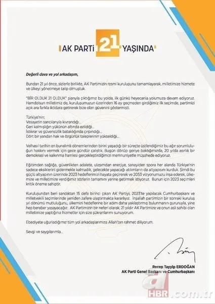 AK Parti'nin Türk siyasetindeki 21 yılı! Başkan Erdoğan'dan 84 milyona mektup | 2023 vurgusu