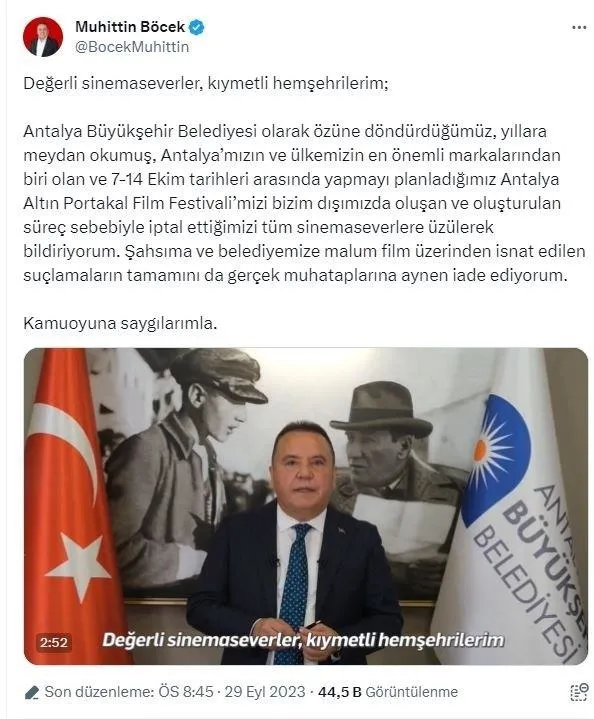 Son dakika | Antalya Altın Portakal Film Festivali iptal edildi! FETÖ propagandası yapılacaktı...