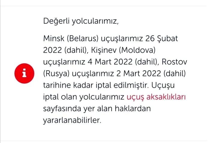 Son dakika: THY’nin Rostov, Minsk ve Kişinev seferleri iptal edildi
