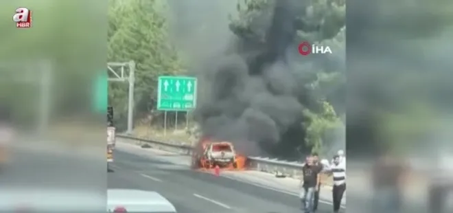 Adana'da otoyolda yanan araç orman yangını çıkardı