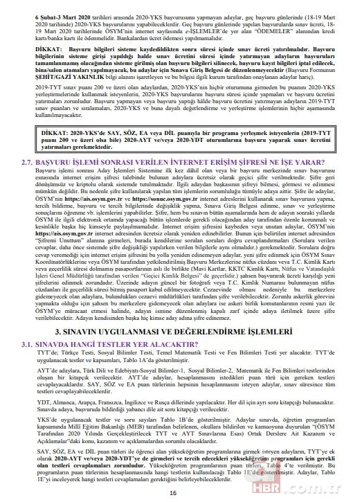 YKS başvuru kılavuzu tam 142 sayfa! YKS 2020 başvurusu yapmadan mutlaka okuyun! İşte 2020 YKS başvuru kılavuzu 20