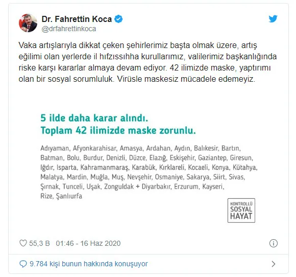 Bir ilde daha maske takma zorunluluğu getirildi! Yasağın olduğu şehir sayısı 44'e yükseldi - 1