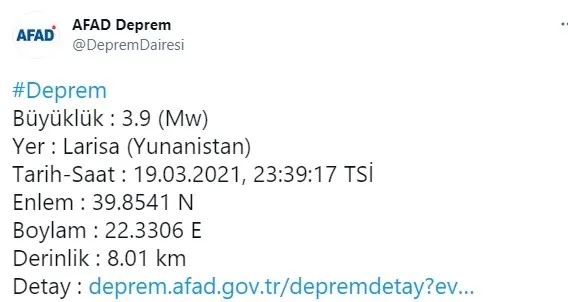 Son dakika: Yunanistan’ın Larisa şehrinde korkutan deprem | AFAD 2021 son depremler