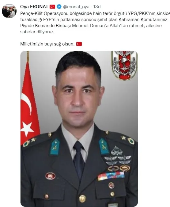 MSB: Pençe Kilit’te Binbaşı Mehmet Duman şehit oldu