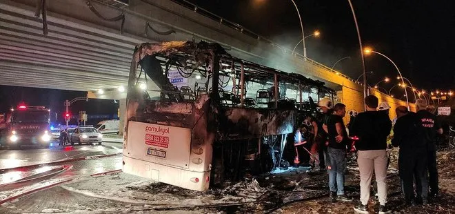 Ankara’da can pazarı! Aydınlatma direğine çarpan yolcu otobüsü alev aldı