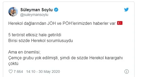 Bakan Soylu açıkladı! 5 terörist etkisiz hale getirildi, sözde Herekol karargahı çöktü - 1
