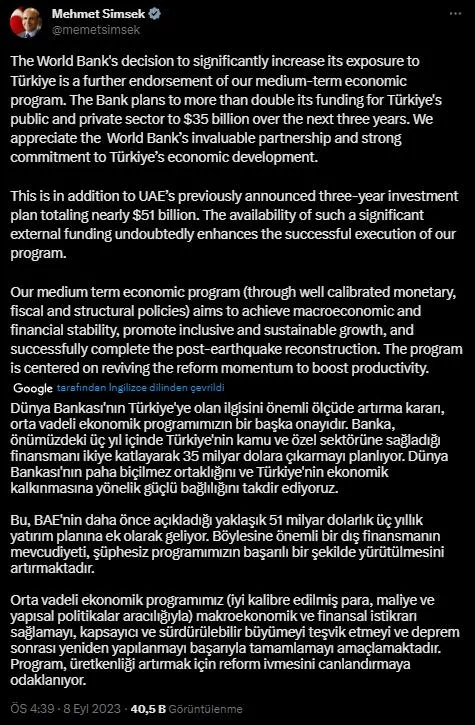 Hazine ve Maliye Bakanı Mehmet Şimşek'ten Dünya Bankasıyla ilgili flaş açıklama: Ekonomi programımızın bir başka onayıdır - 2