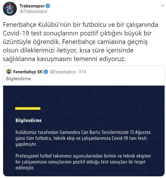 Fenerbahçe'ye koronavirüs nedeniyle geçmiş olsun mesajları yağdı - 3
