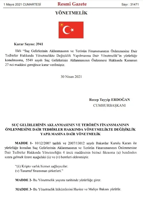 Son dakika: O yönetmeliğe Kripto varlıklar ibaresi | Karar Resmi Gazete’de...