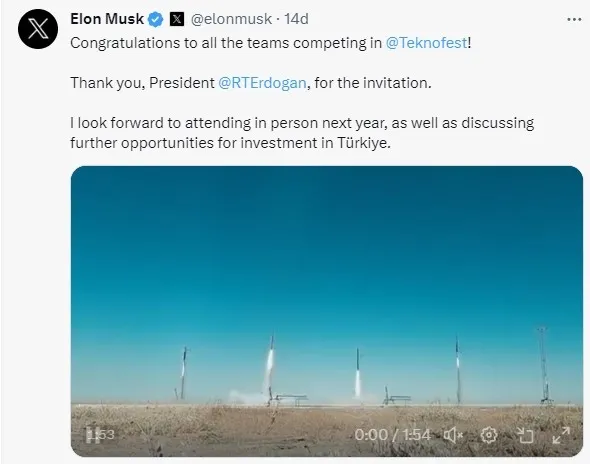 Elon Musk sosyal medyadan paylaştı Başkan Erdoğan yanıt verdi: Gelecek yıl seni de görmekten...